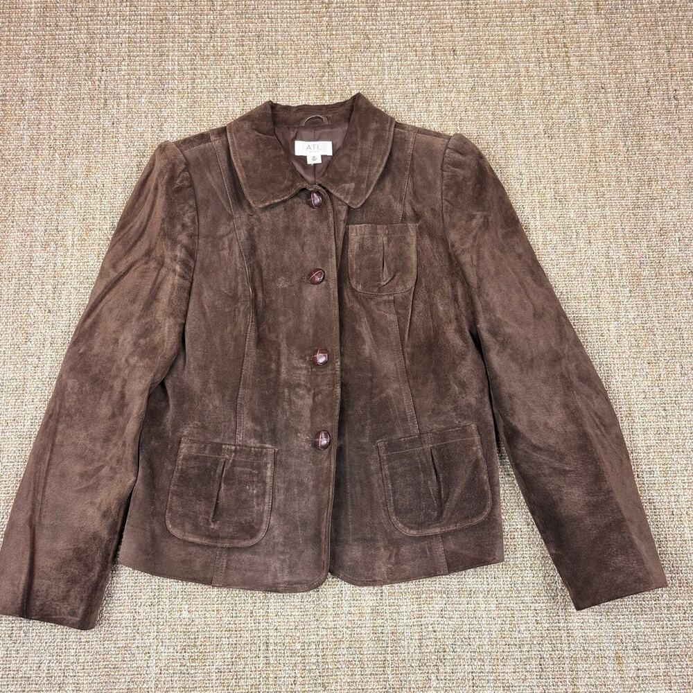 🤎 ATL Vintage Brown Suede Leather Jacket | Button Front Collared
